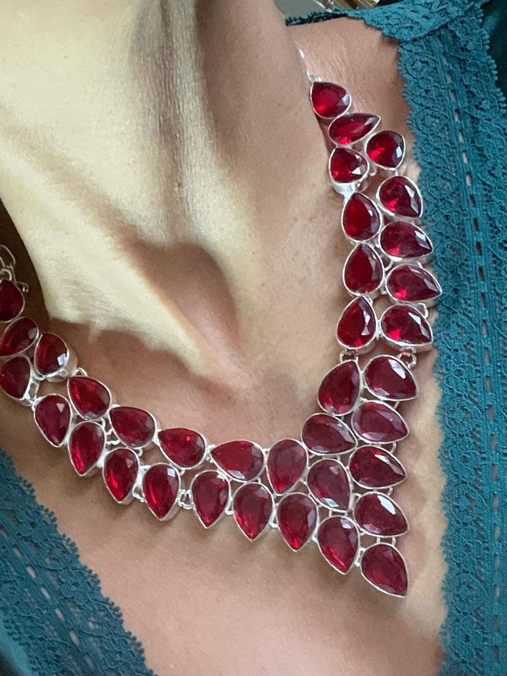 Red Teardrop Statement Necklace